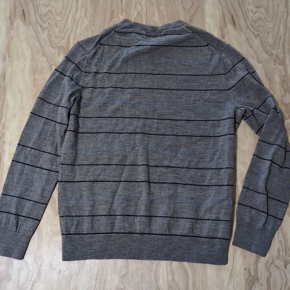 Banana Republic Sweater Mens Large 100% Merino Wool Striped Pullover Brown Taupe